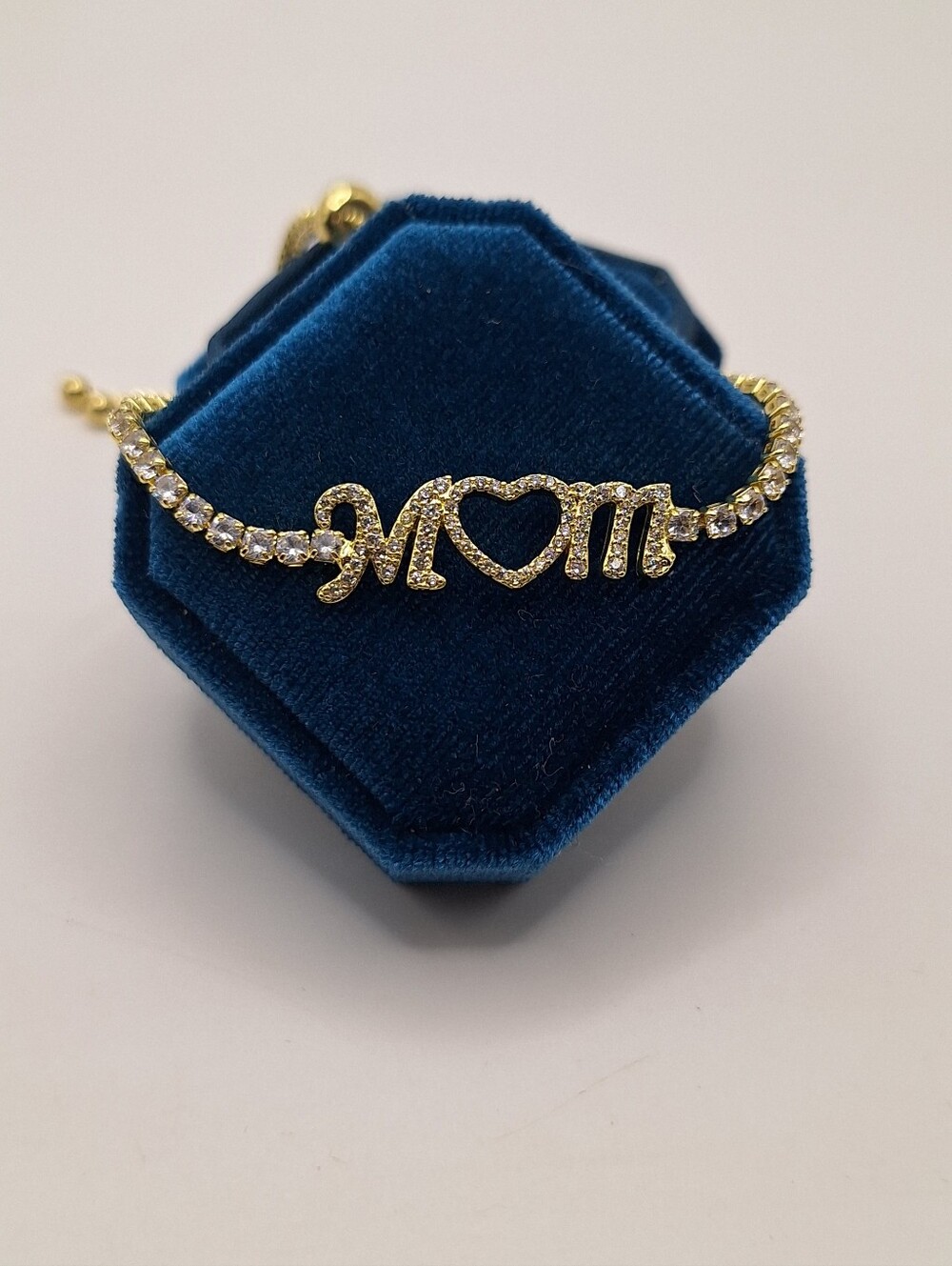 NWT Made With Swarovski Crystal MOM Heart Slider Bracelet Gold Tone